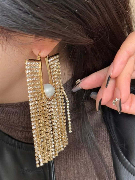 Ishhaara Contemporary Rhinestone Long Earrings