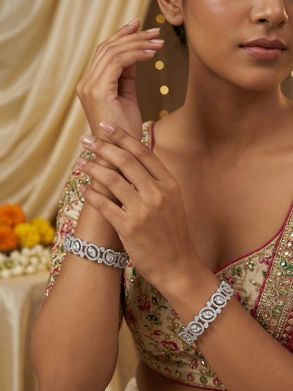 Ishhaara CZ Diamond Bangle Bracelet - Elegant silver bangle adorned with sparkling CZ diamonds - view 3