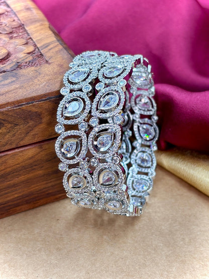 Ishhaara CZ Diamond Bangle Bracelet - Elegant silver bangle adorned with sparkling CZ diamonds - view 6