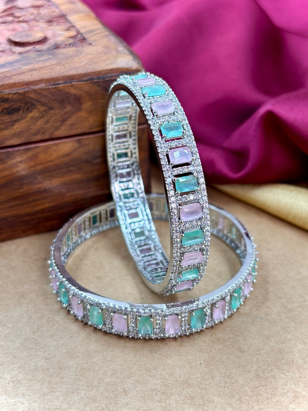 Ishhaara CZ Stone Kundan Bangle Set — handcrafted Indian jewellery