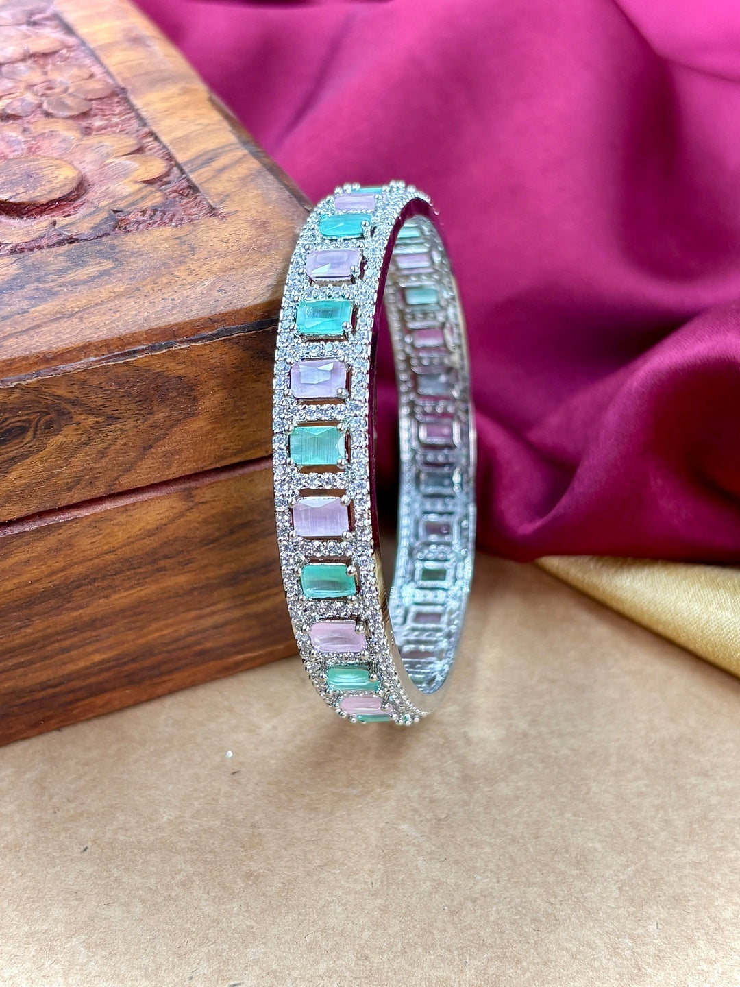 Ishhaara CZ Stone Kundan Bangle Set — handcrafted Indian jewellery - view 2