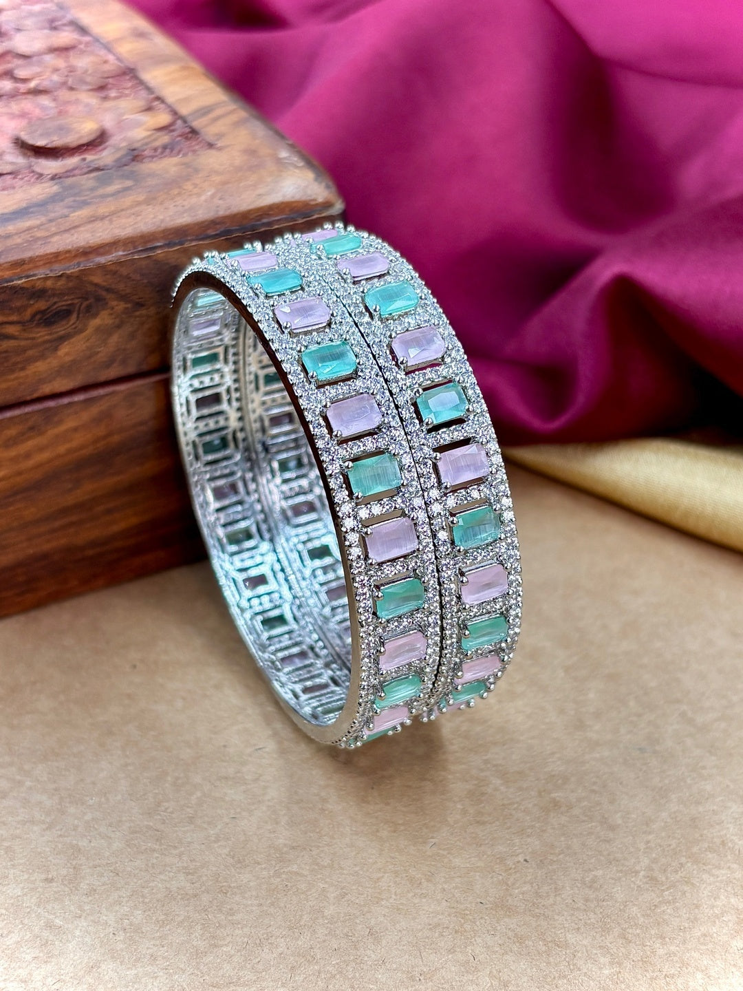 Ishhaara CZ Stone Kundan Bangle Set — handcrafted Indian jewellery - view 5