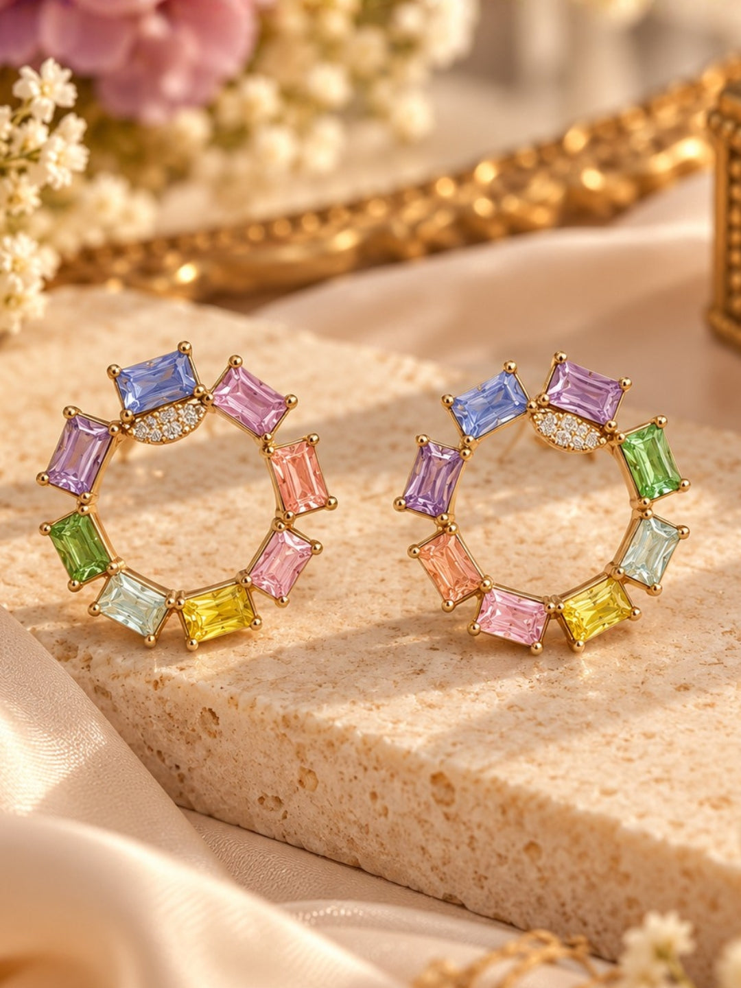 Ishhaara Dainty Rainbow Sapphire Earrings