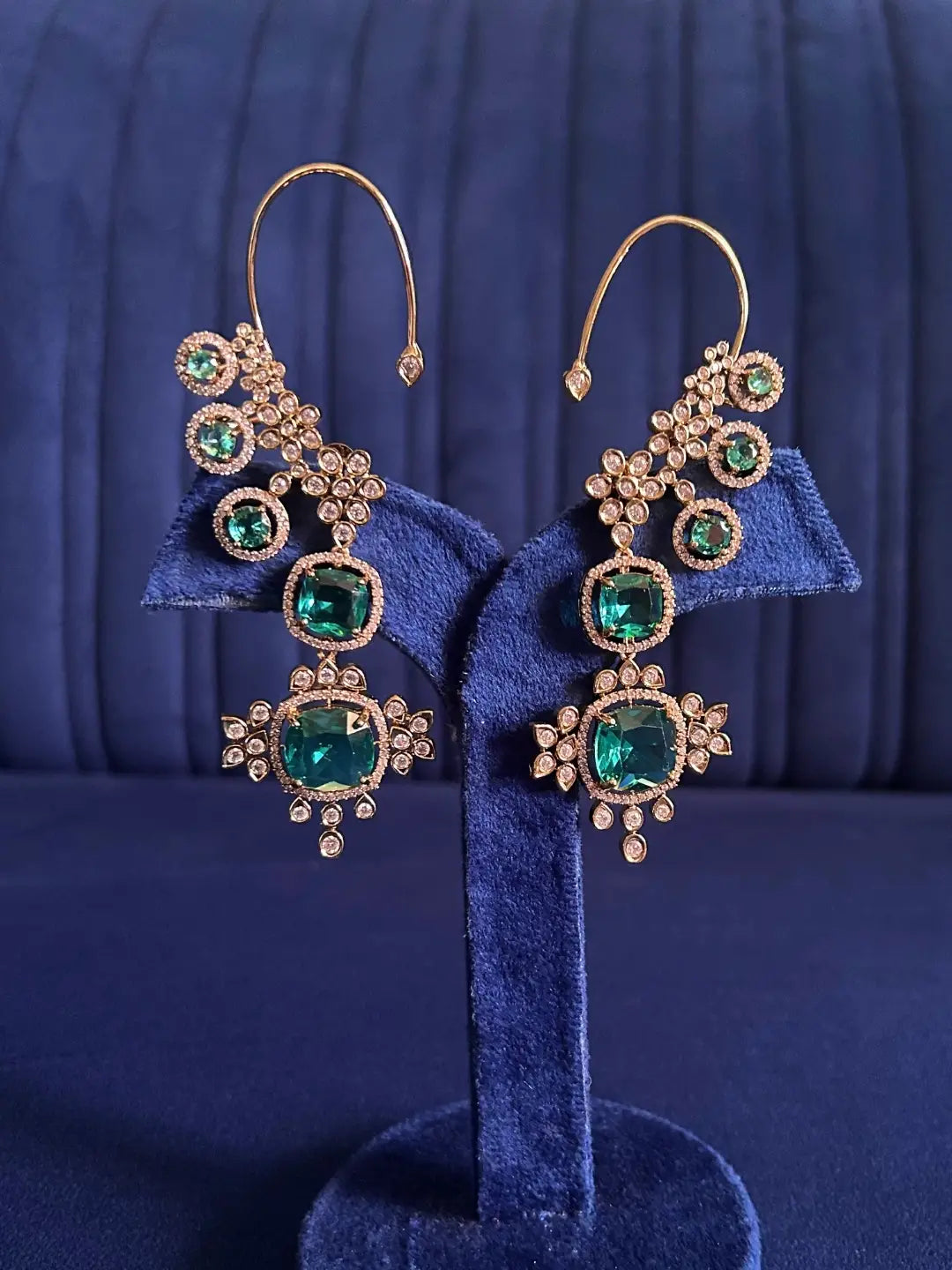 Ishhaara Dark Green Geometric Drop Earcuff Earrings