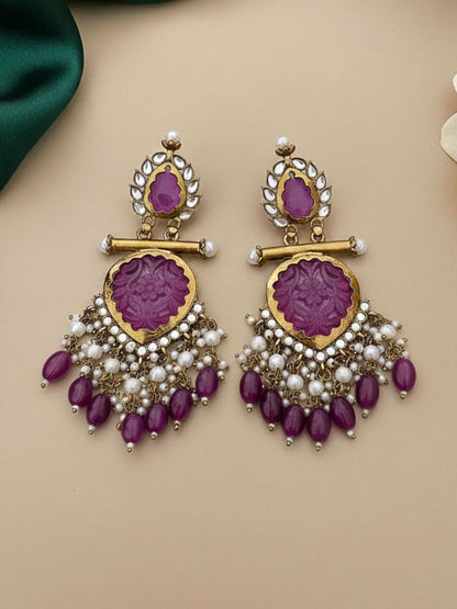 Ishhaara Dark Violet Cutwork Chandbali Earrings