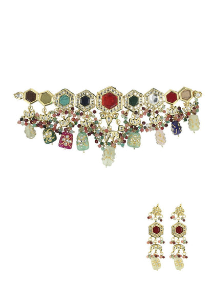 Ishhaara Diyakrishna In Multi Color Navratna Stone Choker Set