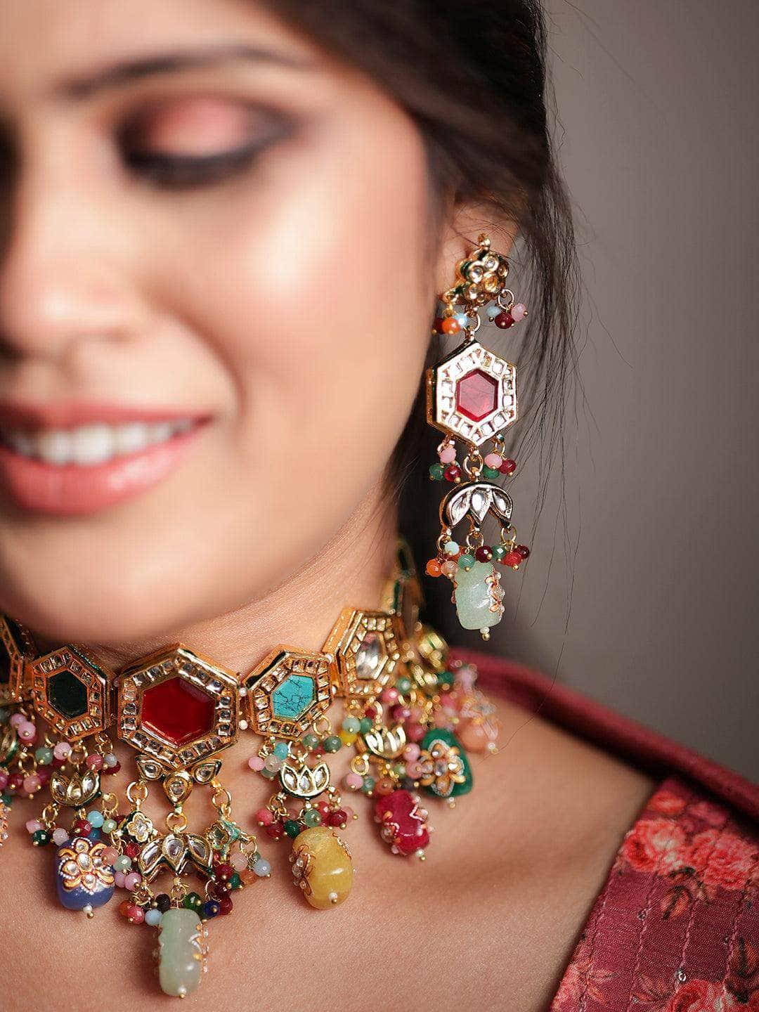Ishhaara Diyakrishna In Multi Color Navratna Stone Choker Set