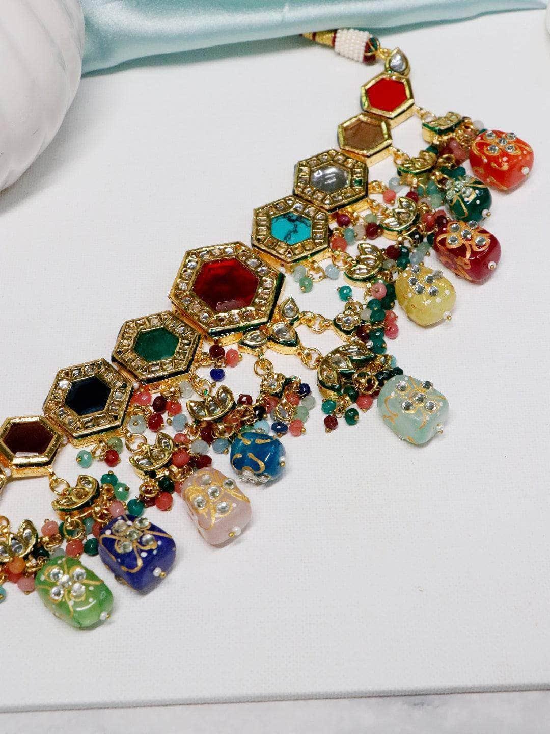 Ishhaara Diyakrishna In Multi Color Navratna Stone Choker Set