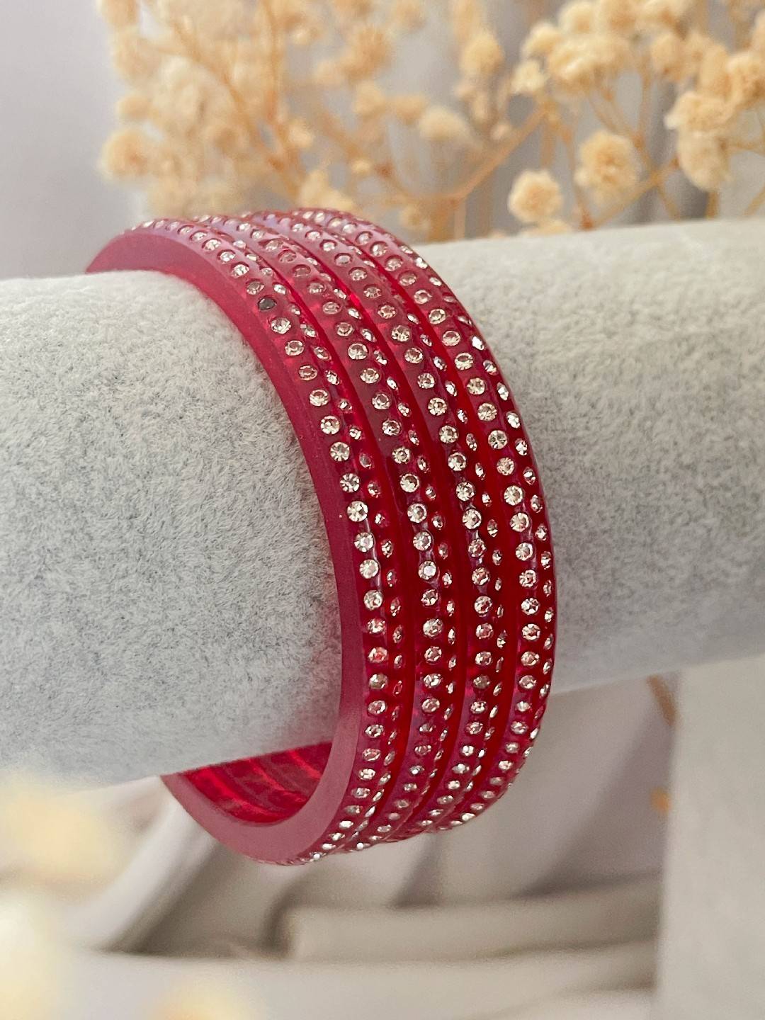 Ishhaara Double Dimond Line Lamination Red Bangles