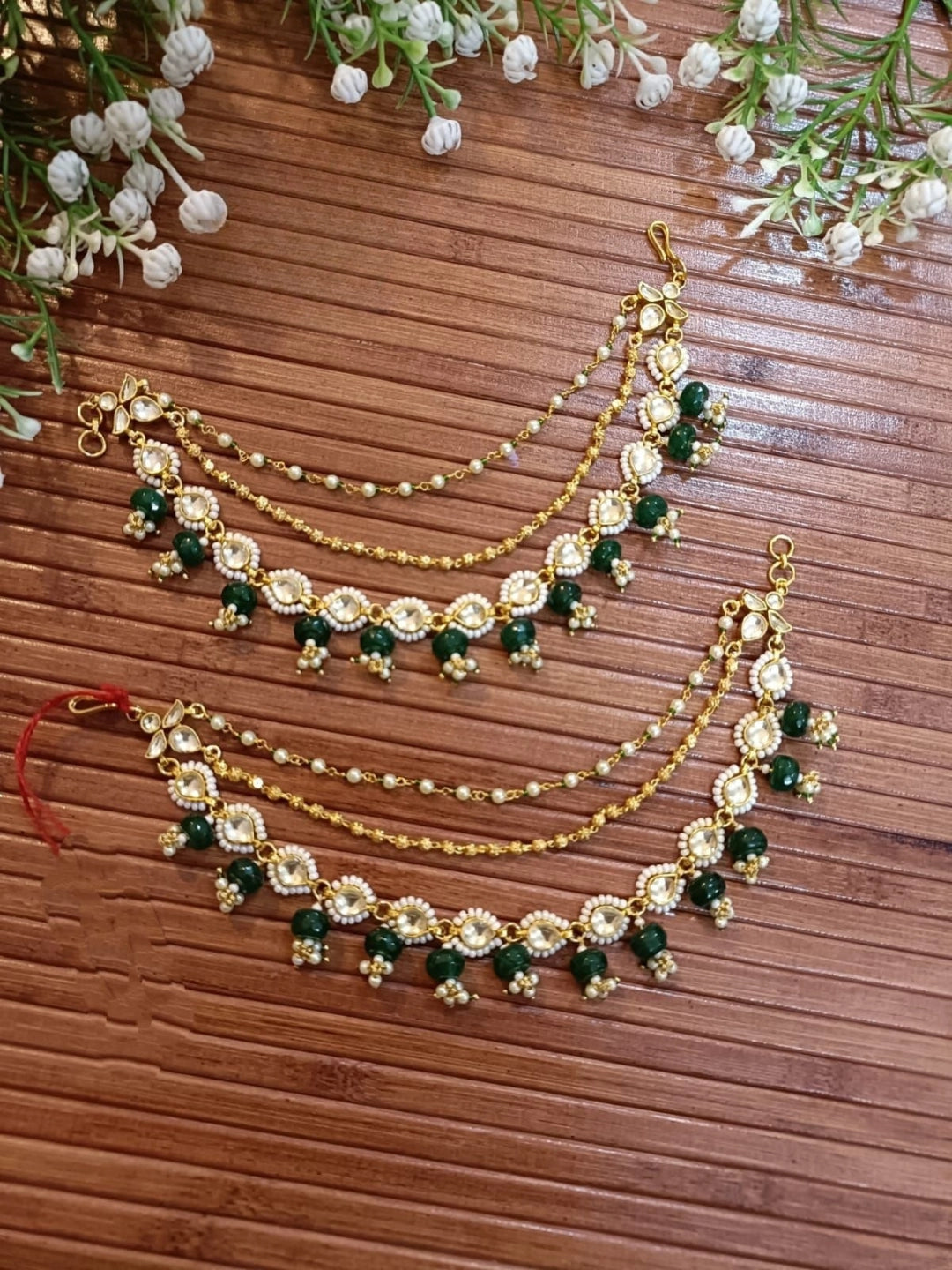 Ishhaara Drop Shaped Pachi Kundan And Pearl Studded Earchains