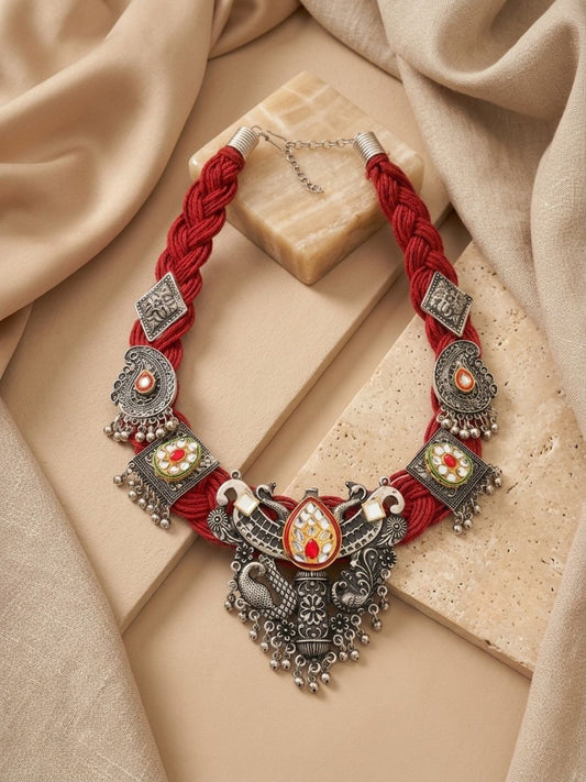 Ishhaara Earthbound Elegance Red Jute Necklace