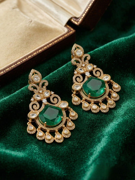 Ishhaara Elegant Emerald Statement Earrings