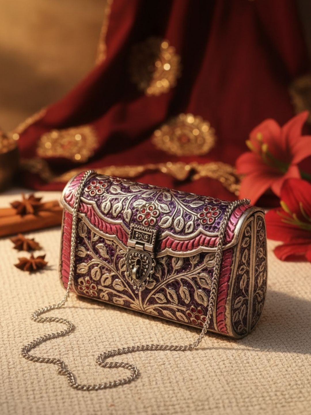 Ishhaara Elegant Handcrafted Silver Clutch Bag