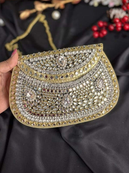 Ishhaara Elegant Heritage Handmade Brass Kundan Bag
