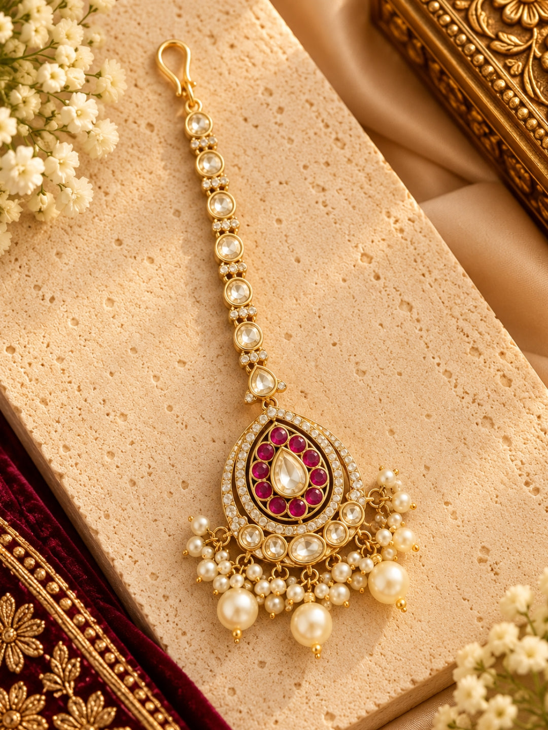 Ishhaara Embelished Pearl Drop Maangtikka