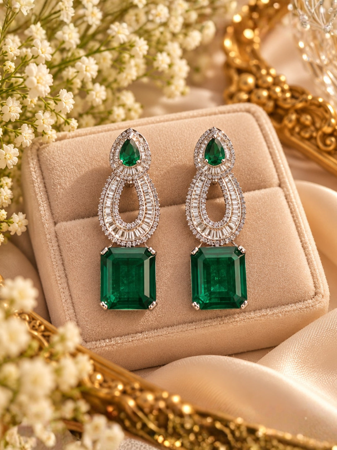 Ishhaara Emerald And Diamond Drop Earrings