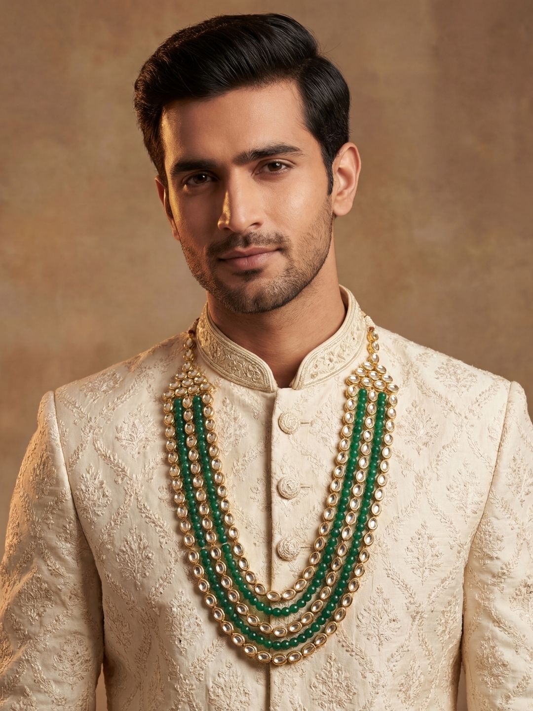 Ishhaara Emerald And Kundan Layered Long Necklace