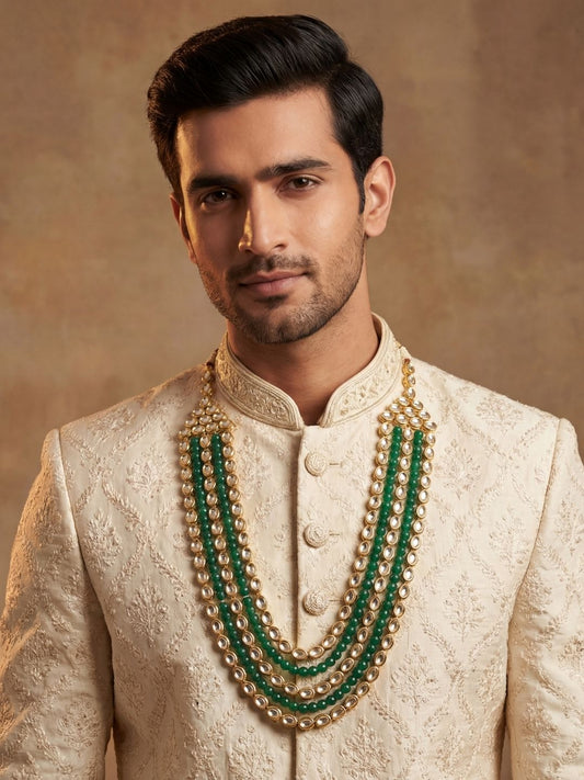 Ishhaara Emerald And Kundan Layered Long Necklace