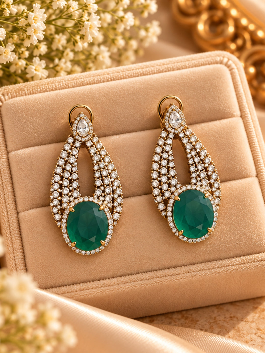 Ishhaara Emerald Green Polki Earrings