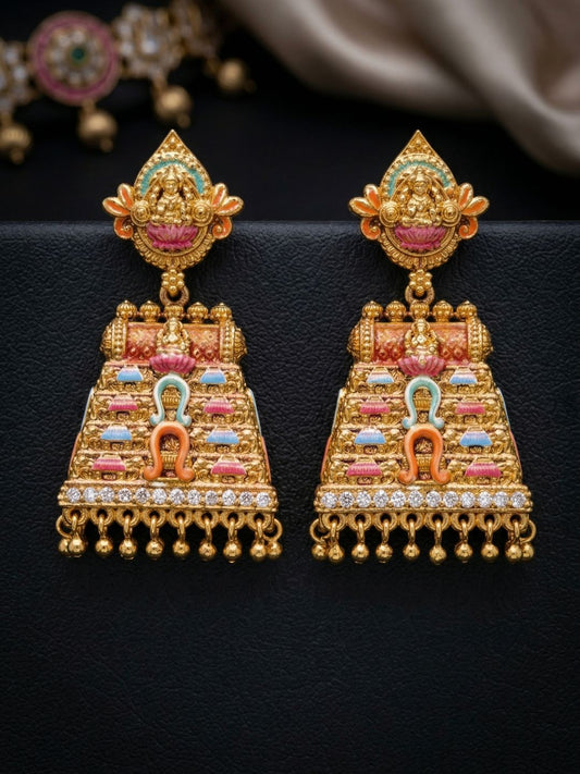 Ishhaara Enamel Gopuram Shaped Jhumka