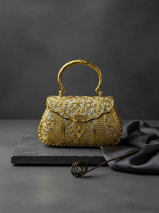 Ishhaara Exclusive Hand Carved Gold Clutch
