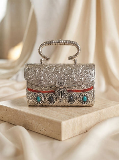 Ishhaara Exclusive Hand Carved High Quality German Silver Clutch
