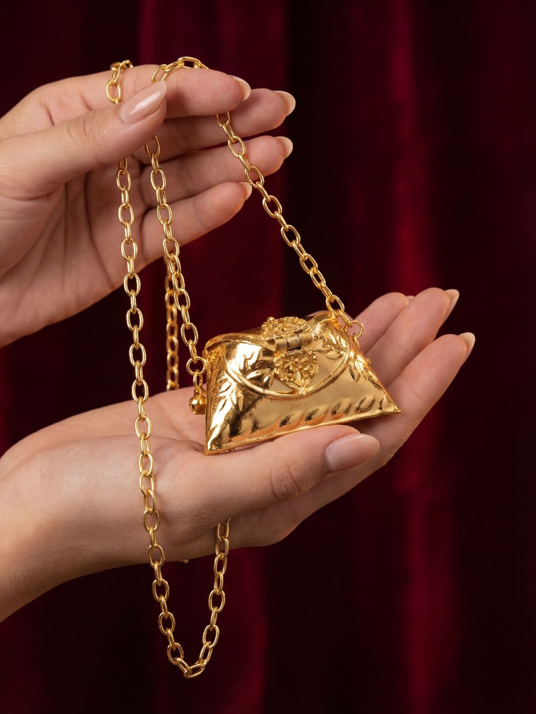 Ishhaara Exclusive Hand Carved High Quality Golden Silver Mini Clutch
