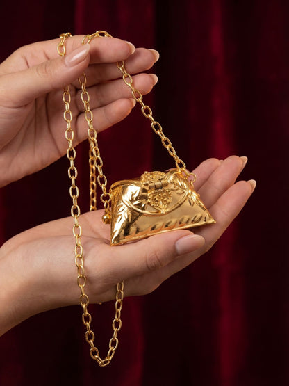 Ishhaara Exclusive Hand Carved High Quality Golden Silver Mini Clutch