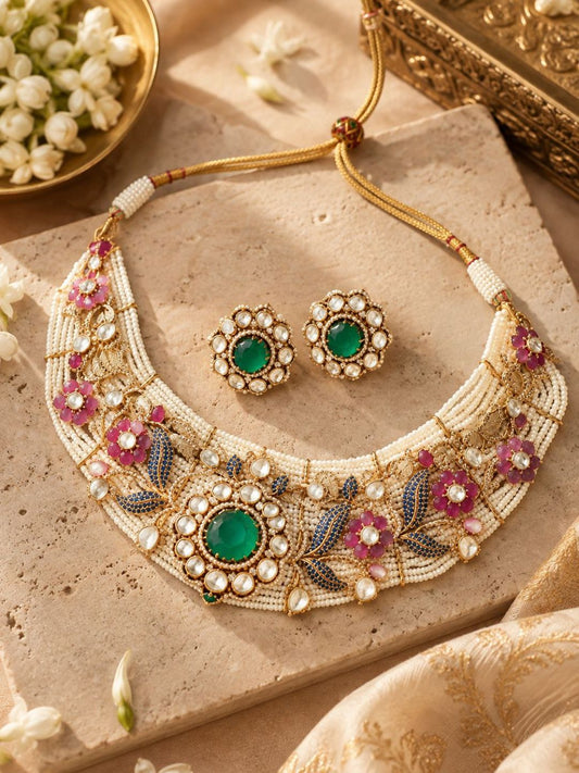 Ishhaara Exclusive Polki Beaded Designer Necklace