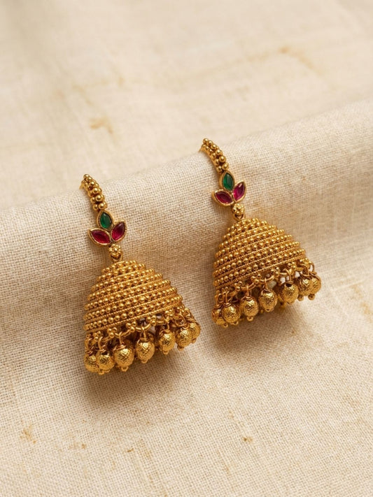 Ishhaara Exquisite Floral Gold Jhumka