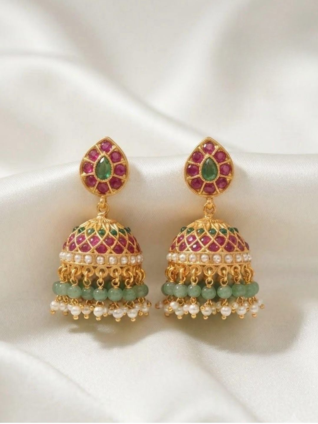 Ishhaara Exquisite Jadau Mint Green Jhumka