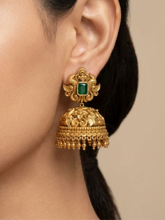 Ishhaara Exquisite Peacock Lakshmi Gold Beads Jhumka