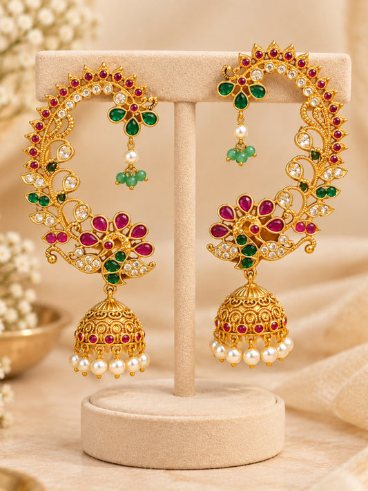 Ishhaara Exquisite Peacock Pearl Floral Earcuff
