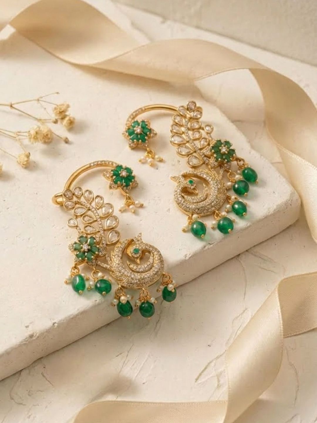 Ishhaara Exquisite Peafowl Ear Cuffs