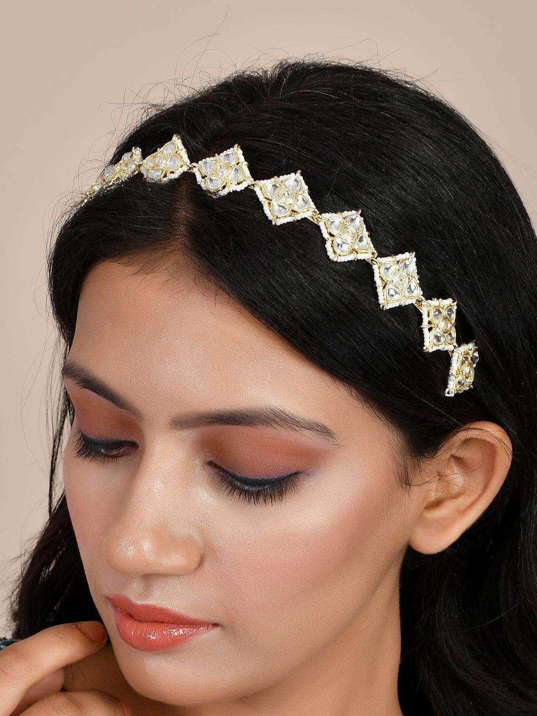 Ishhaara Floral Leaf Cut Kundan Hair Band