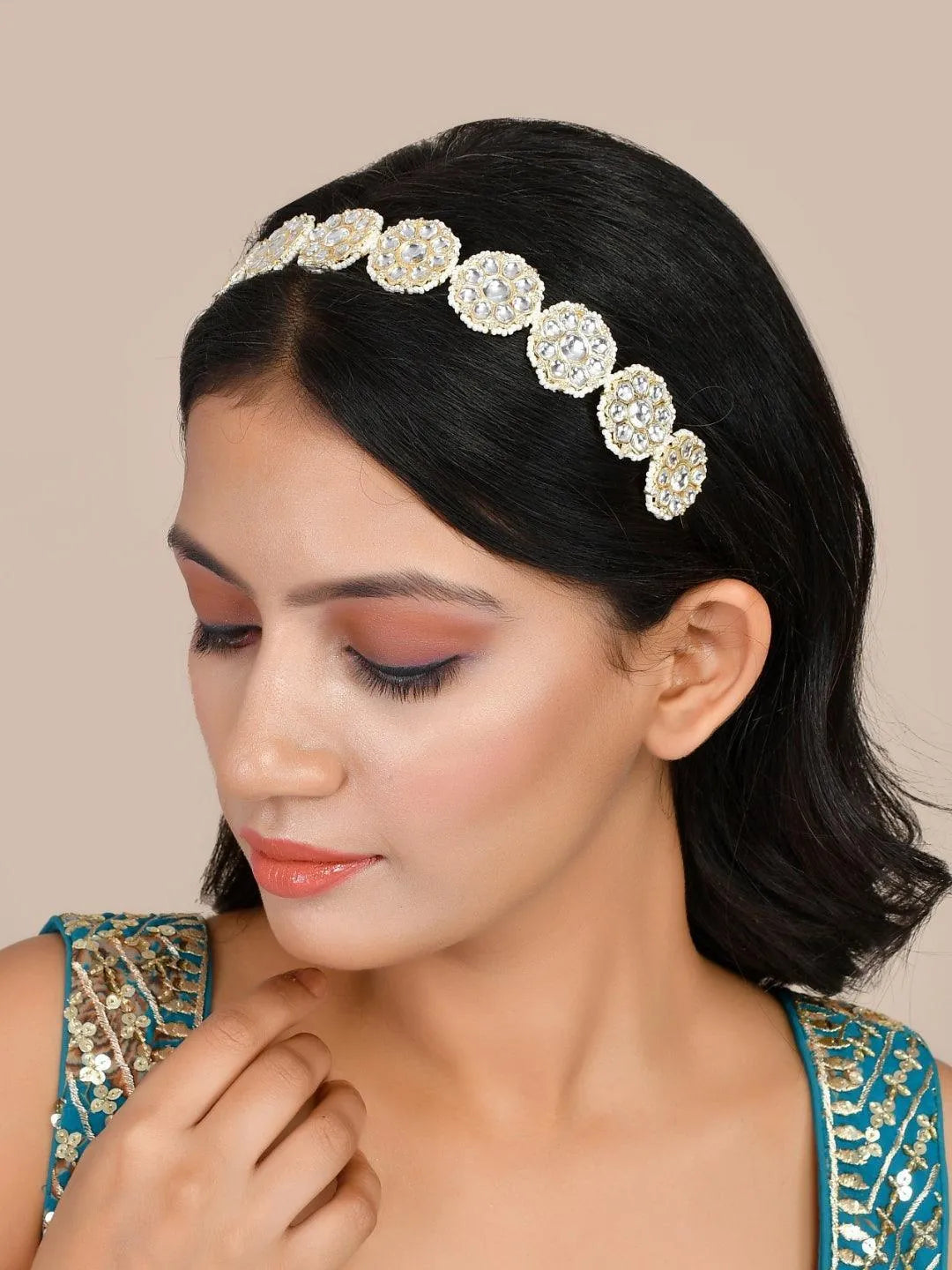 Ishhaara Floral Shape Kundan Studded Hair Band