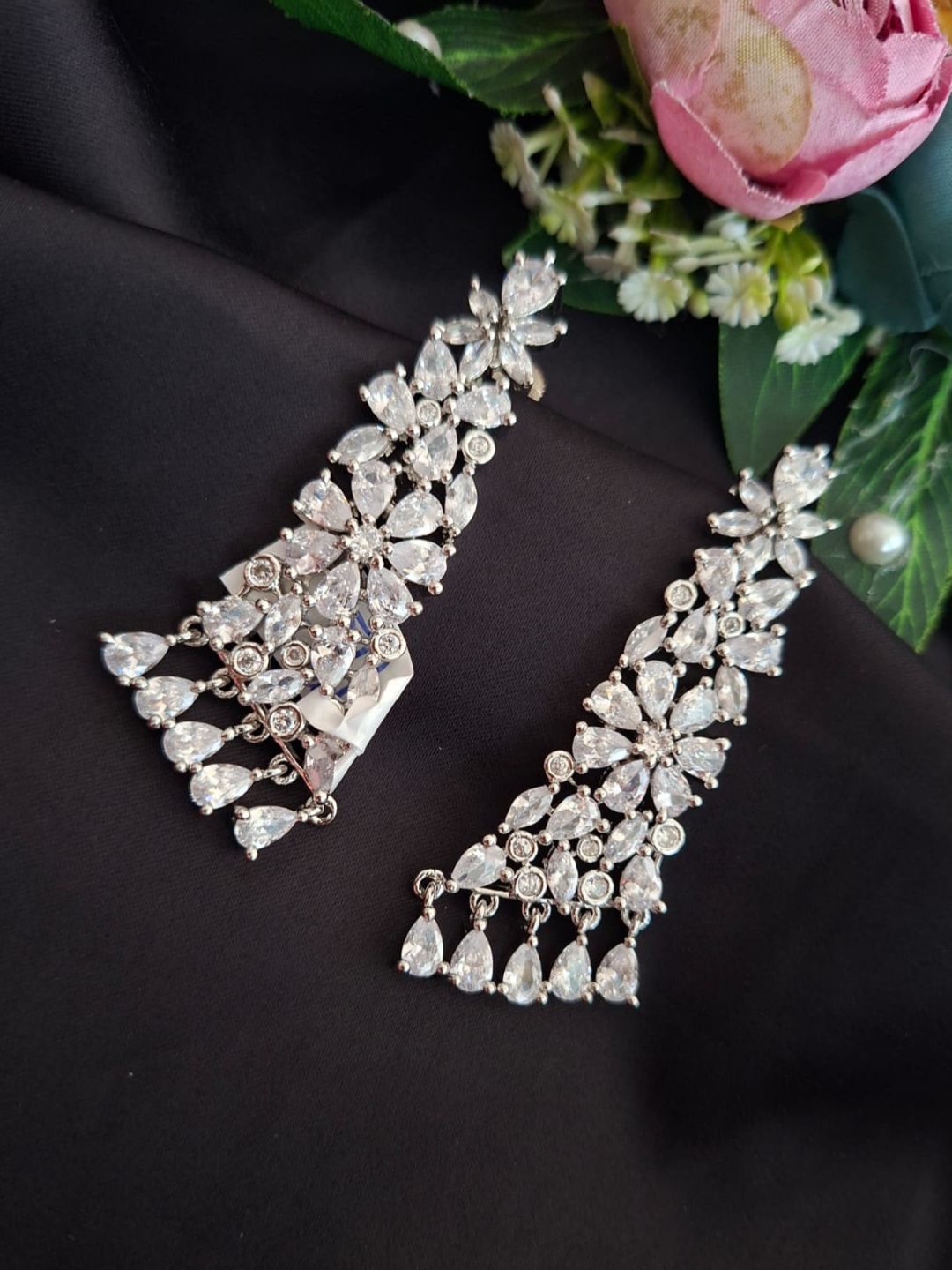 Ishhaara Flower Cz Dangler Earrings