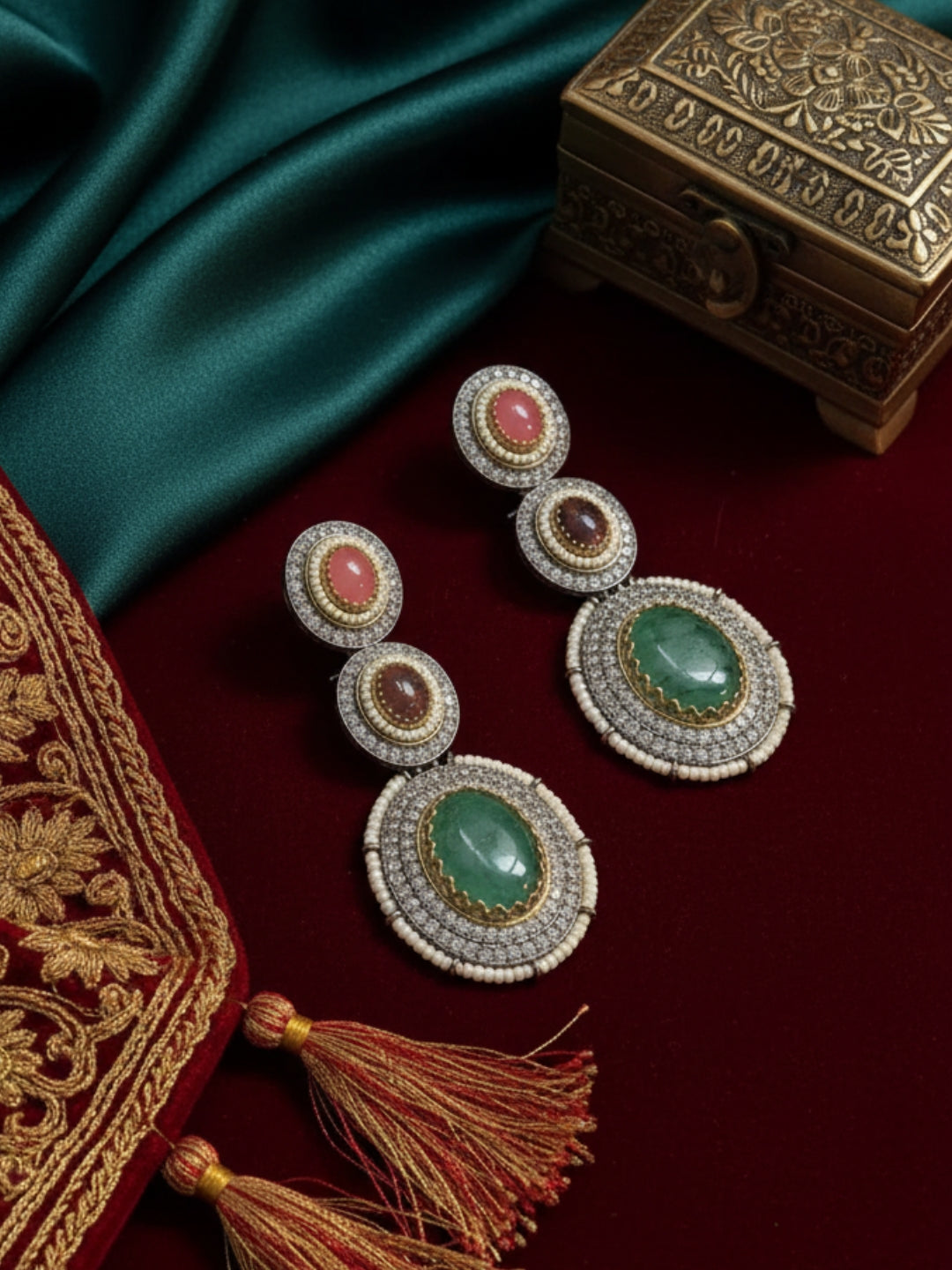 Ishhaara Gemstone Studded Dangler Earrings