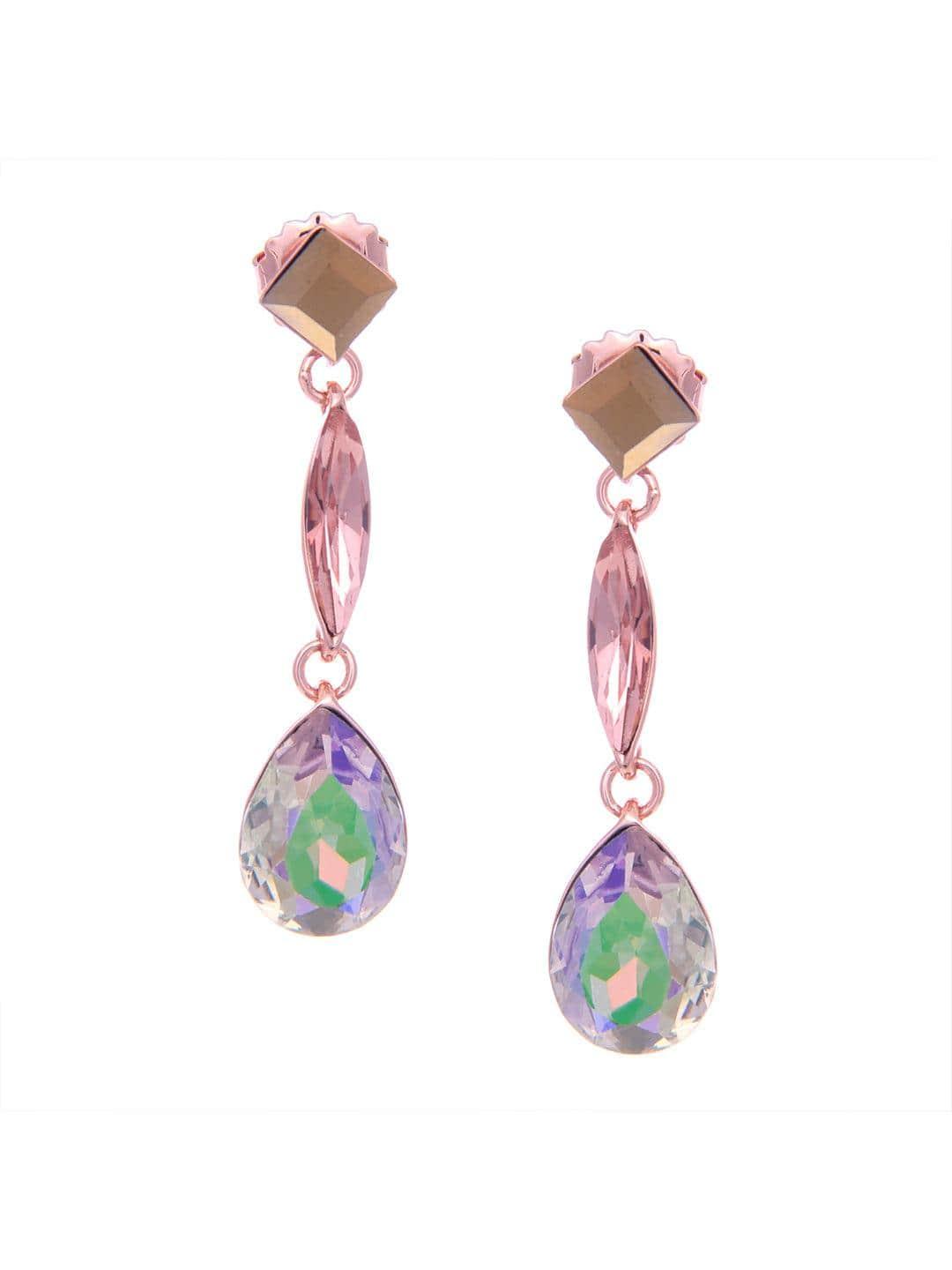 Ishhaara Geometric 3 Tiered Drop Earrings Brown