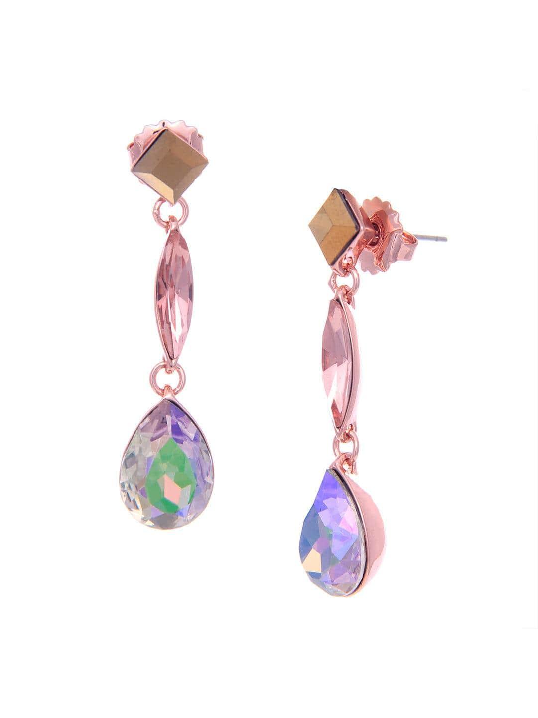 Ishhaara Geometric 3 Tiered Drop Earrings Brown