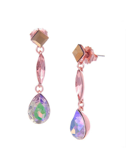 Ishhaara Geometric 3 Tiered Drop Earrings Brown