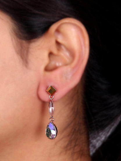 Ishhaara Geometric 3 Tiered Drop Earrings Brown