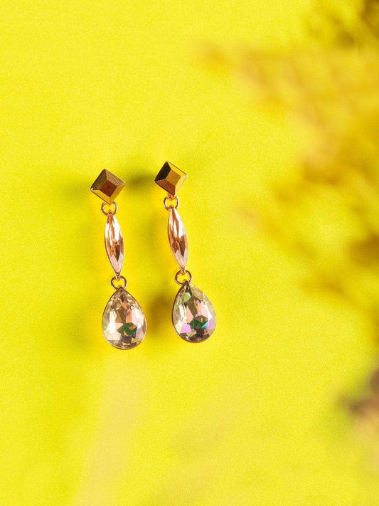 Ishhaara Geometric 3 Tiered Drop Earrings Brown