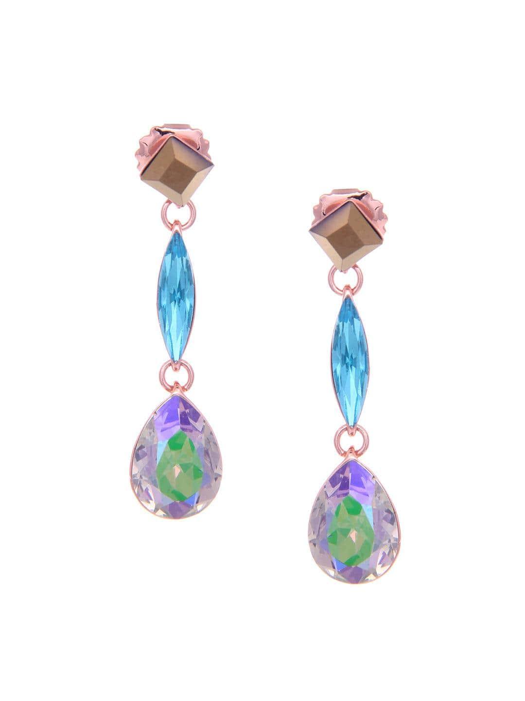 Ishhaara Geometric 3 Tiered Drop Earrings Brown
