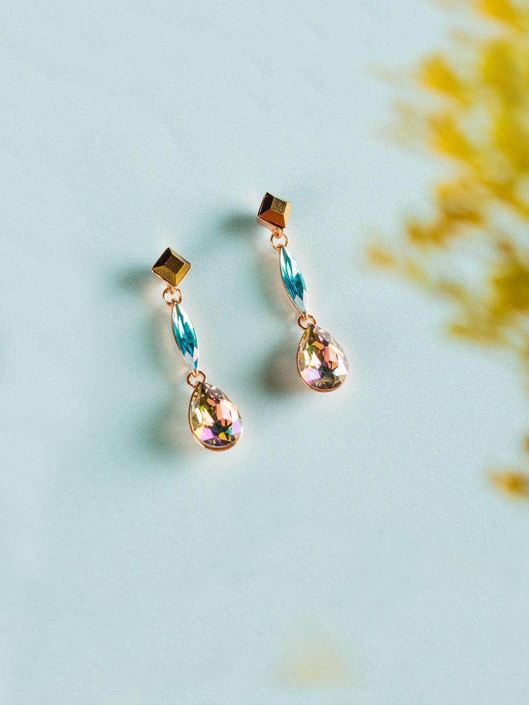 Ishhaara Geometric 3 Tiered Drop Earrings Brown