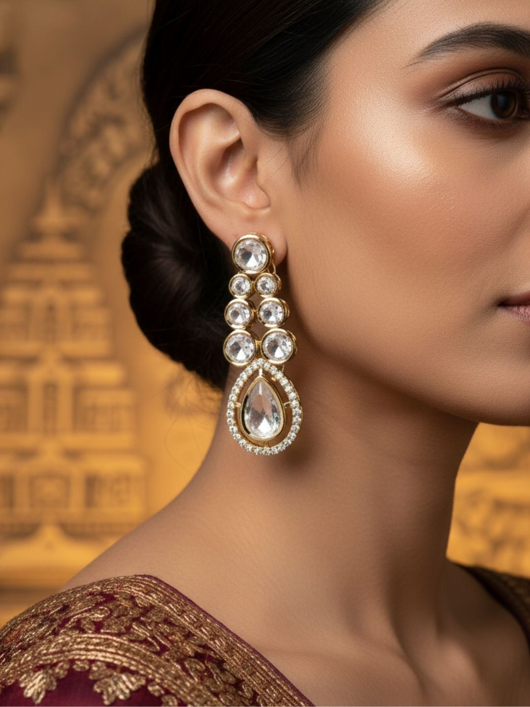 Ishhaara Geometric Kundan Polki Earrings