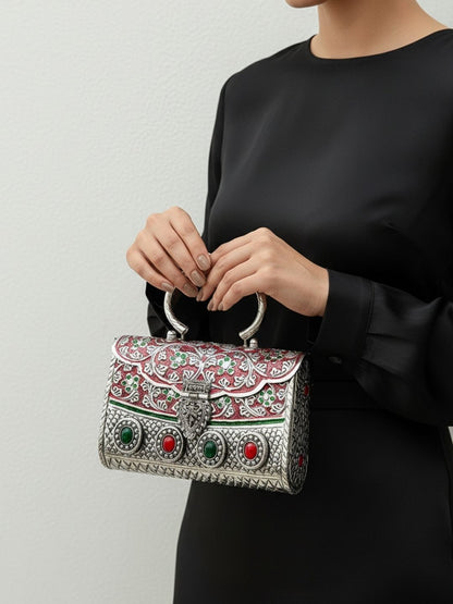 Ishhaara German Silver High Quality Meena Stone Clutch