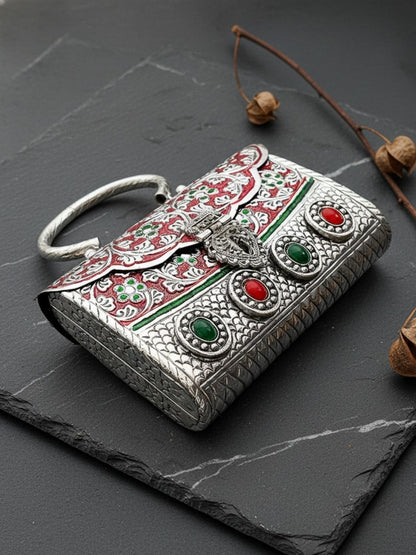 Ishhaara German Silver High Quality Meena Stone Clutch