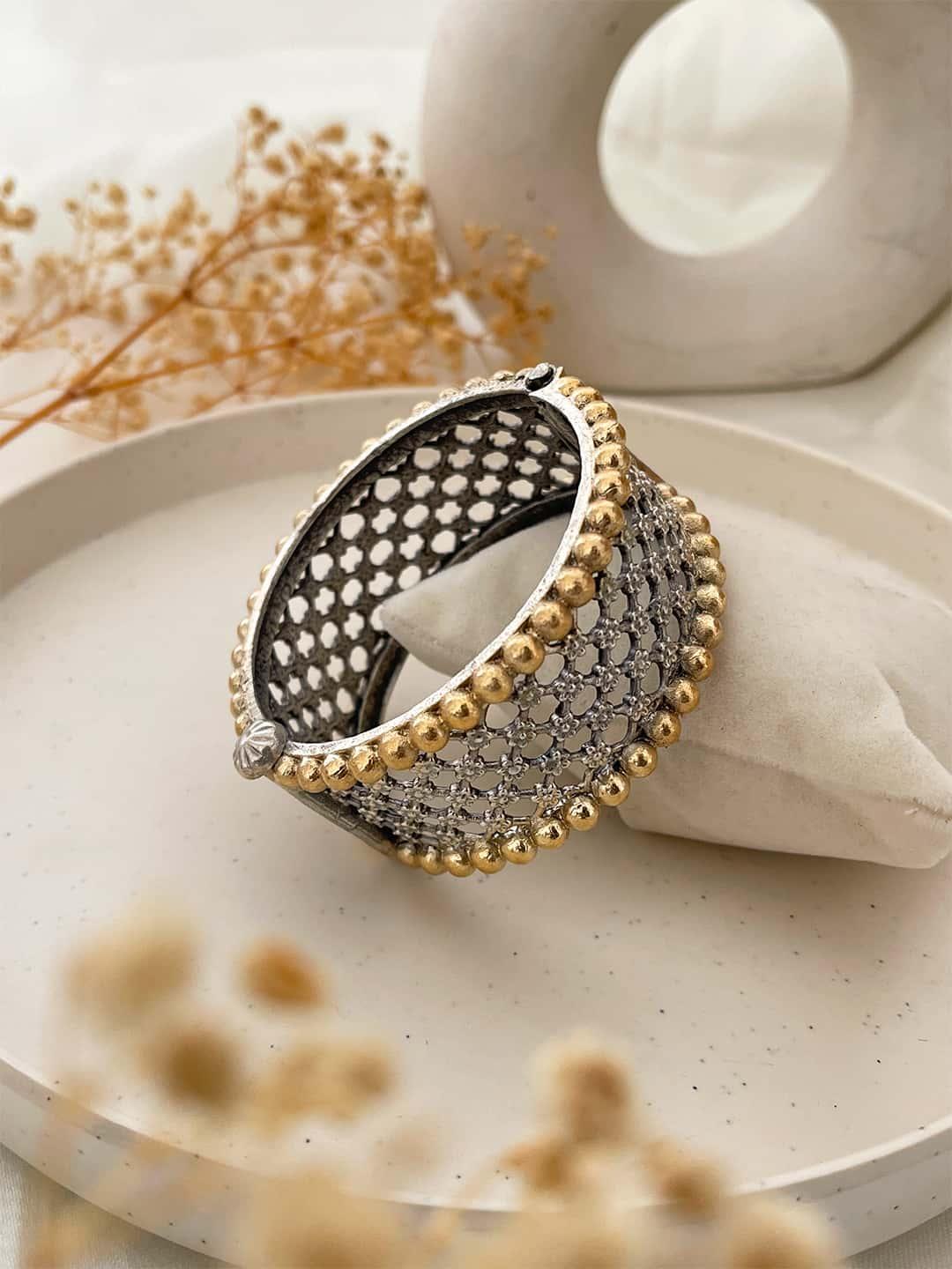 Ishhaara German Silver Plating Oxidise Moh Jaali Bangle