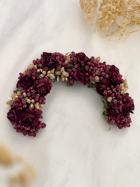 Ishhaara Gold And Maroon Bridal Hair Gajra
